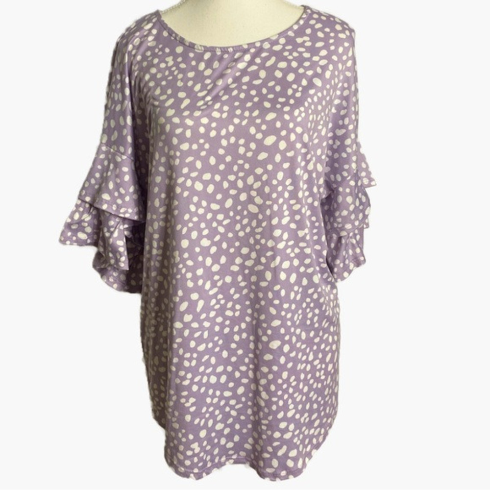 P & Rose Lavender Leopard Print Top with Ruffle Sleeves